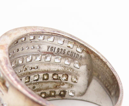 925 Sterling Silver Vintage Ring CZ Multi Row Channel Set Band  Sz 9  RG34440