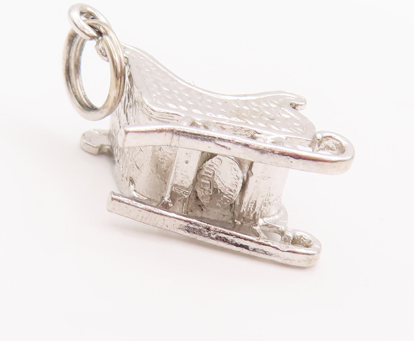 925 Sterling Silver Vintage Pendant DANECRAFT Enameled Carved Sleigh  PT23003