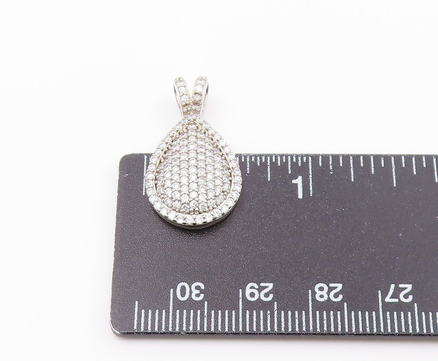 925 Sterling Silver Vintage Sparkly Cubic Zirconia Pear Shaped Pendant PT20943