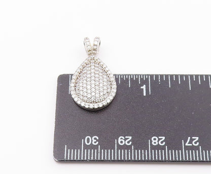 925 Sterling Silver Vintage Sparkly Cubic Zirconia Pear Shaped Pendant PT20943