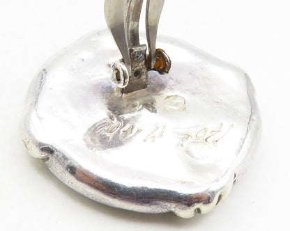 925 Sterling Silver  Vintage Modernist Shiny Round Non Pierce Earrings  EG5154