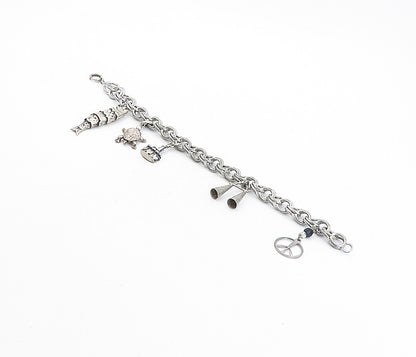 925 Sterling Silver  Vintage Antique Black Hematite Charm Bracelet  BT3533