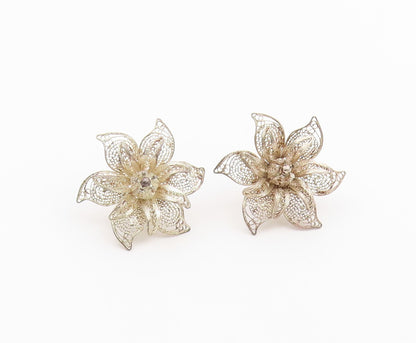 925 Sterling Silver Vintage Earrings Classic Intricate Filigree Flower  EG14482