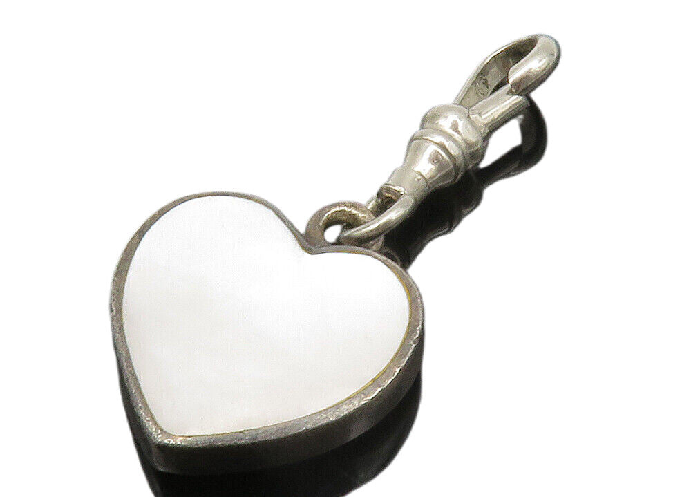 925 Sterling Silver  Vintage Mother Of Pearl Love Heart Drop Pendant  PT10308
