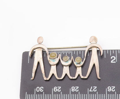 925 Sterling Silver Vintage Brooch Pin GFMW Cutout Happy Carved Family  BP10674