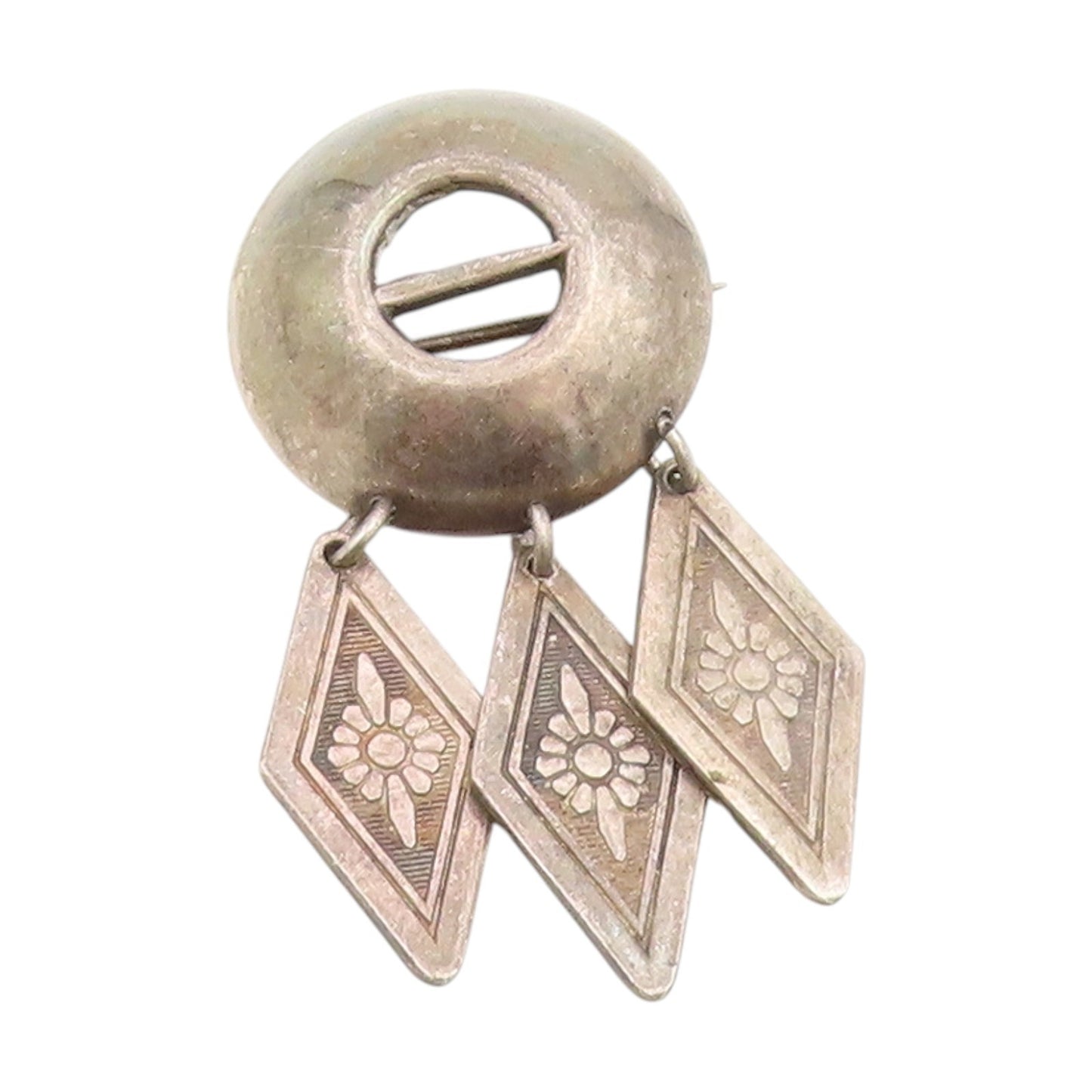 925 Sterling Silver Vintage Brooch Pin SWEDEN Diamond Shape Floral Drop  BP12286