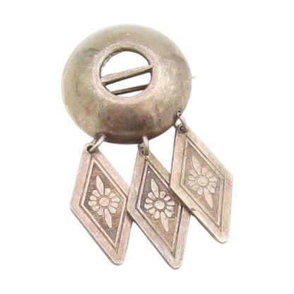 925 Sterling Silver Vintage Brooch Pin SWEDEN Diamond Shape Floral Drop  BP12286