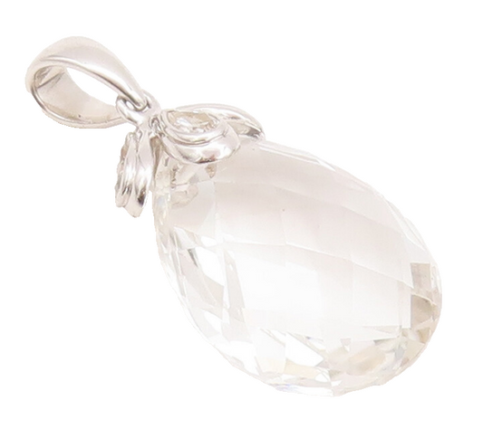 925 Sterling Silver Vintage Pendant Minimalist Large Drop Cut Quartz  PT22644