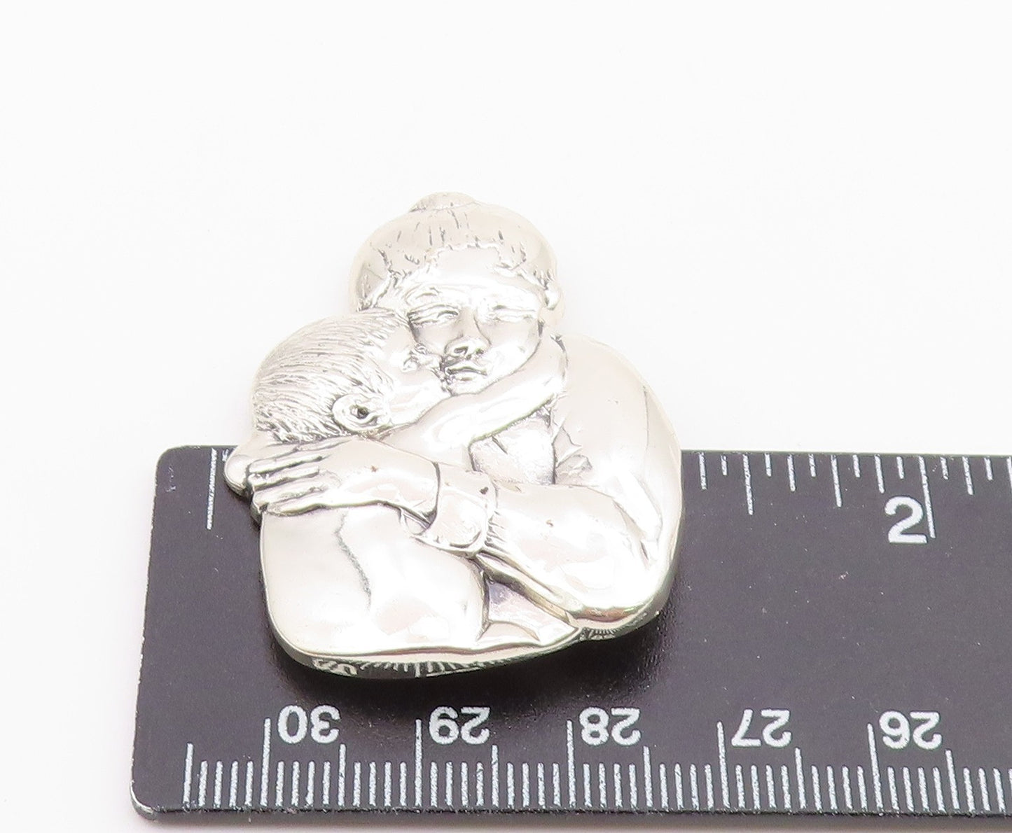 MFA 925 Sterling Silver  Vintage Shiny Mother & Child Hug Brooch Pin  BP9075