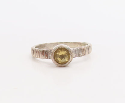 925 Sterling Silver Vintage Ring Etched Stackable Round Citrine  Sz 8  RG30530