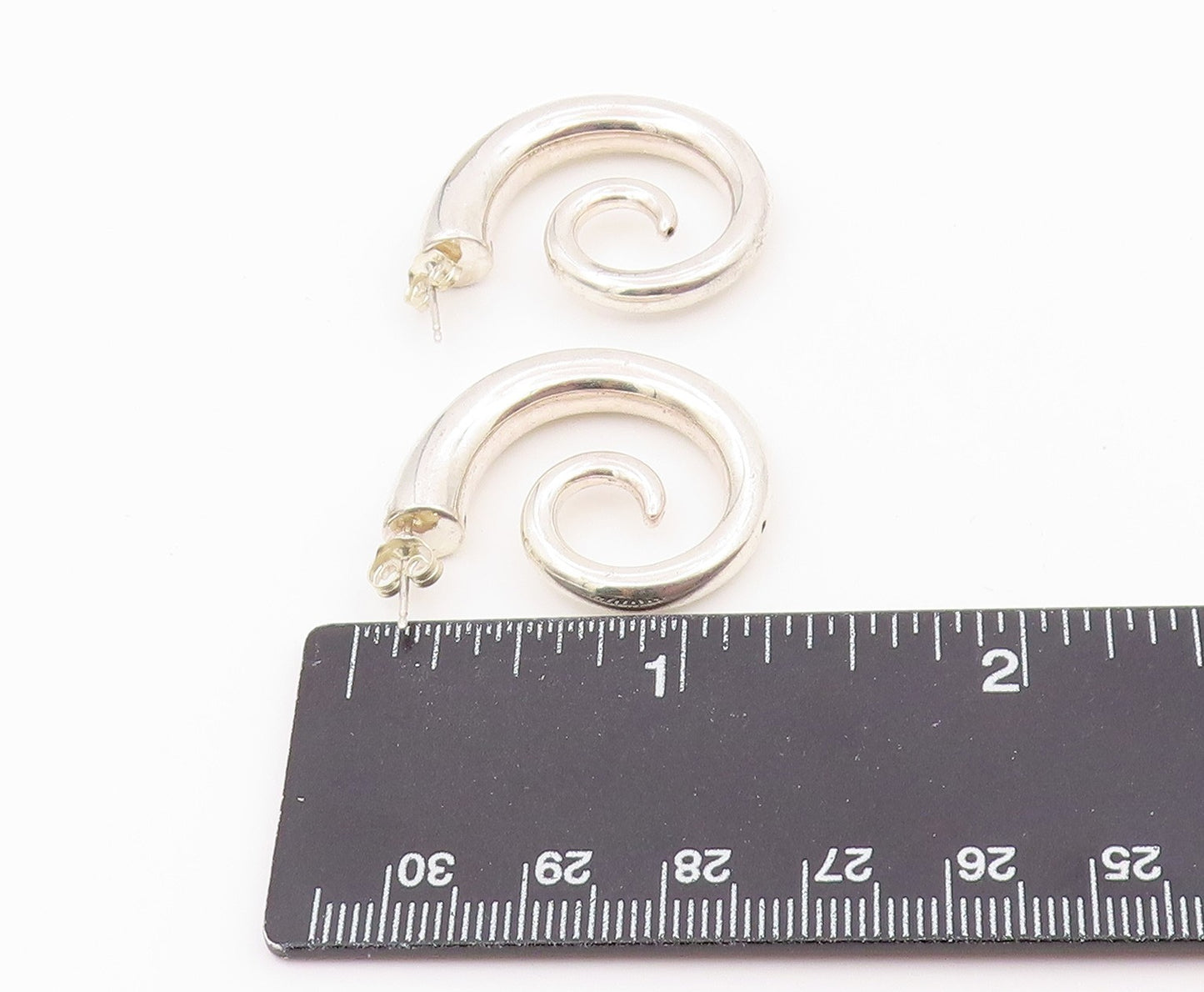 925 Sterling Silver Vintage Earrings Minimalist Polished Spiral Stud  EG14466