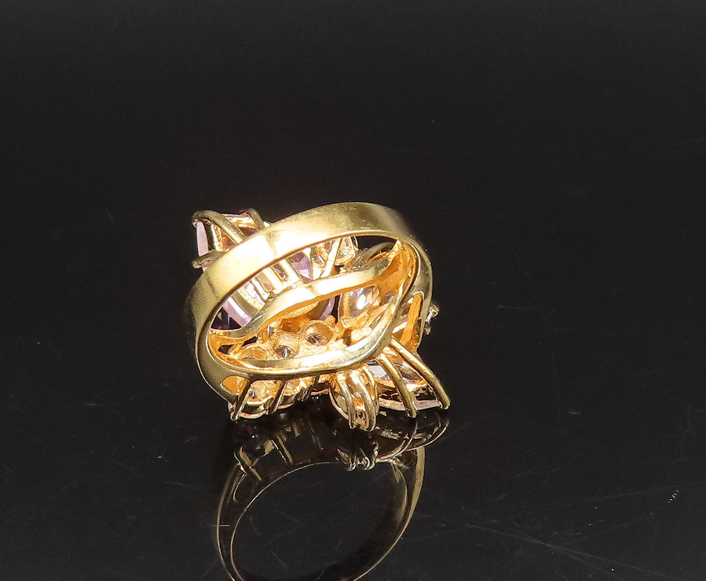 925 Silver  Vintage Gold Plated Pink & White Cubic Zirconia Ring Sz 6  RG26032
