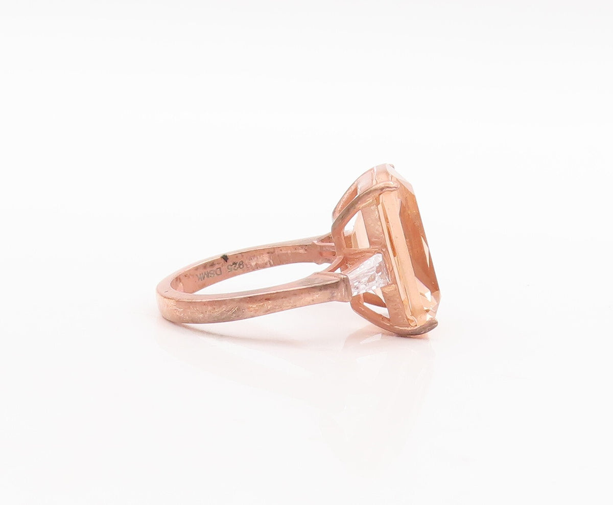 925 Sterling Silver Vintage Ring Rose Gold Plated Morganite & CZ Sz 6 RG29635