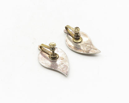 MEXICO 925 Sterling Silver  Vintage Abalone Leaf Non Pierce Earrings  EG5334