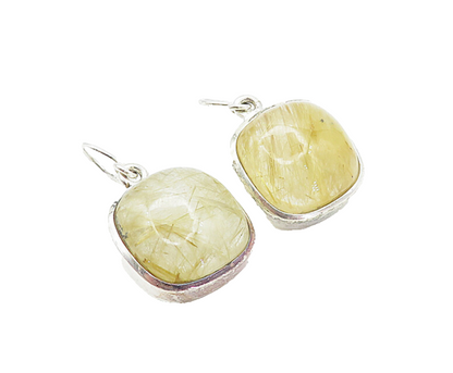 925 Sterling Silver  Vintage Cabochon Rutilated Quartz Dangle Earrings  EG3234