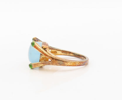 925 Sterling Silver Vintage Ring Gold Plated Designer Gemstone CZ Sz 7.5 RG30477