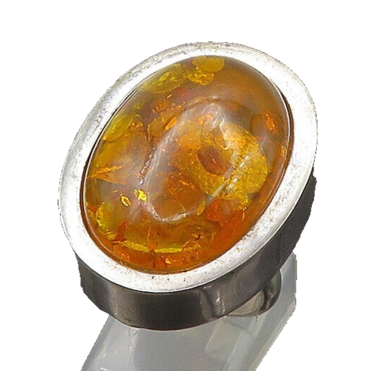 925 Sterling Silver Vintage Cabochon Cut Amber Cocktail Ring  Sz 6  RG22150