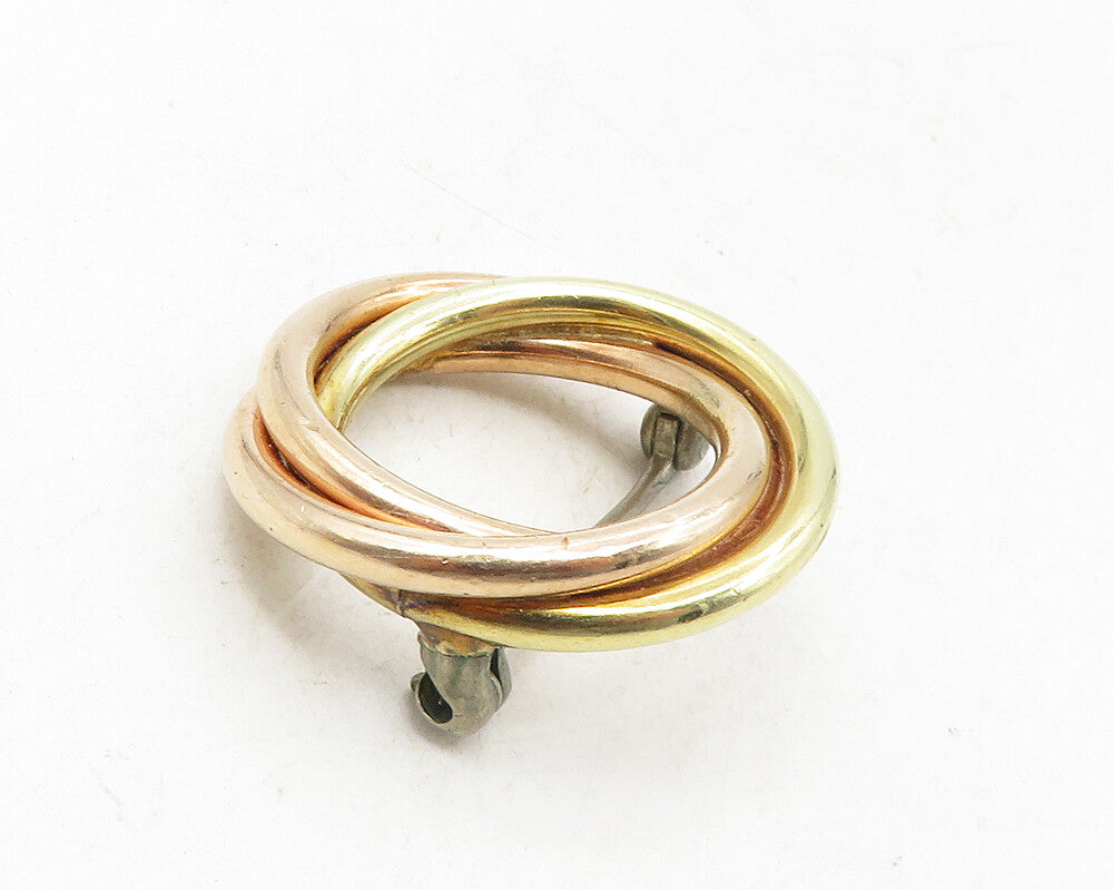 925 Sterling Silver  Vintage Shiny Two Tone Open Circles Brooch Pin  BP3587