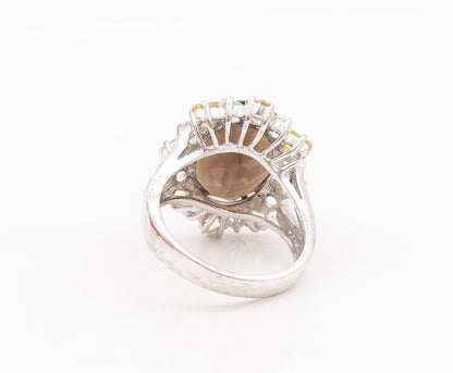 925 Sterling Silver Vintage Ring Smoky Quartz Citrine & Sapphire  Sz 7  RG29587
