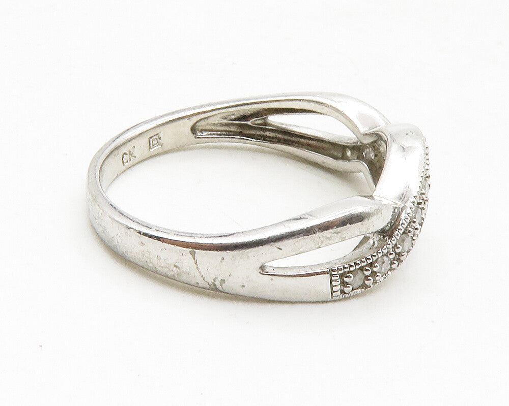 925 Sterling Silver  Topaz Infinity Twist Shiny Band Ring Sz 8.5  RG12830