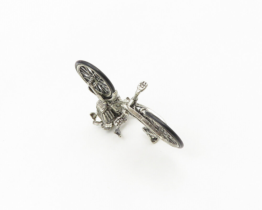 925 Sterling Silver  Vintage Enamel Bicycle With Flower Basket Trinket  TR2590