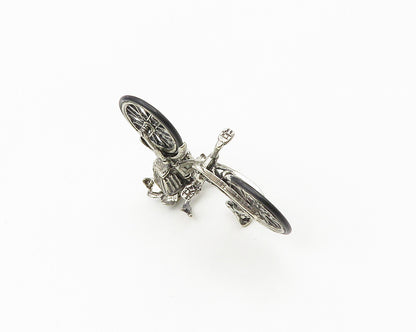 925 Sterling Silver  Vintage Enamel Bicycle With Flower Basket Trinket  TR2590