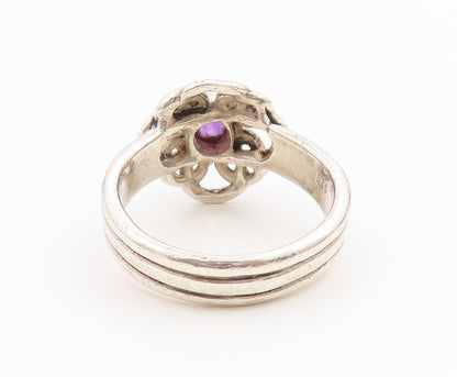 925 Sterling Silver Vintage Ring Round Amethyst Celtic Knot Band  Sz 8  RG35568