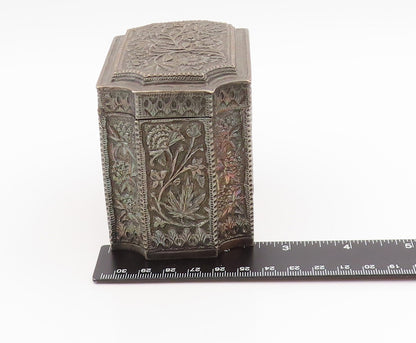 Vintage Silver  Large Trinket Box Antique Intricate Floral OPENS  TR4147