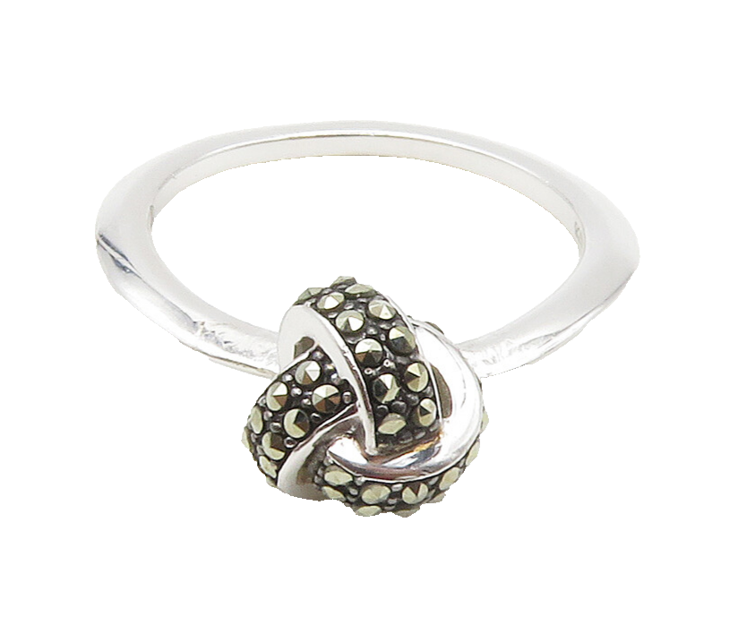 925 Sterling Silver  Shiny Marcasite Ball Knot Band Ring Sz 6.5  RG15395