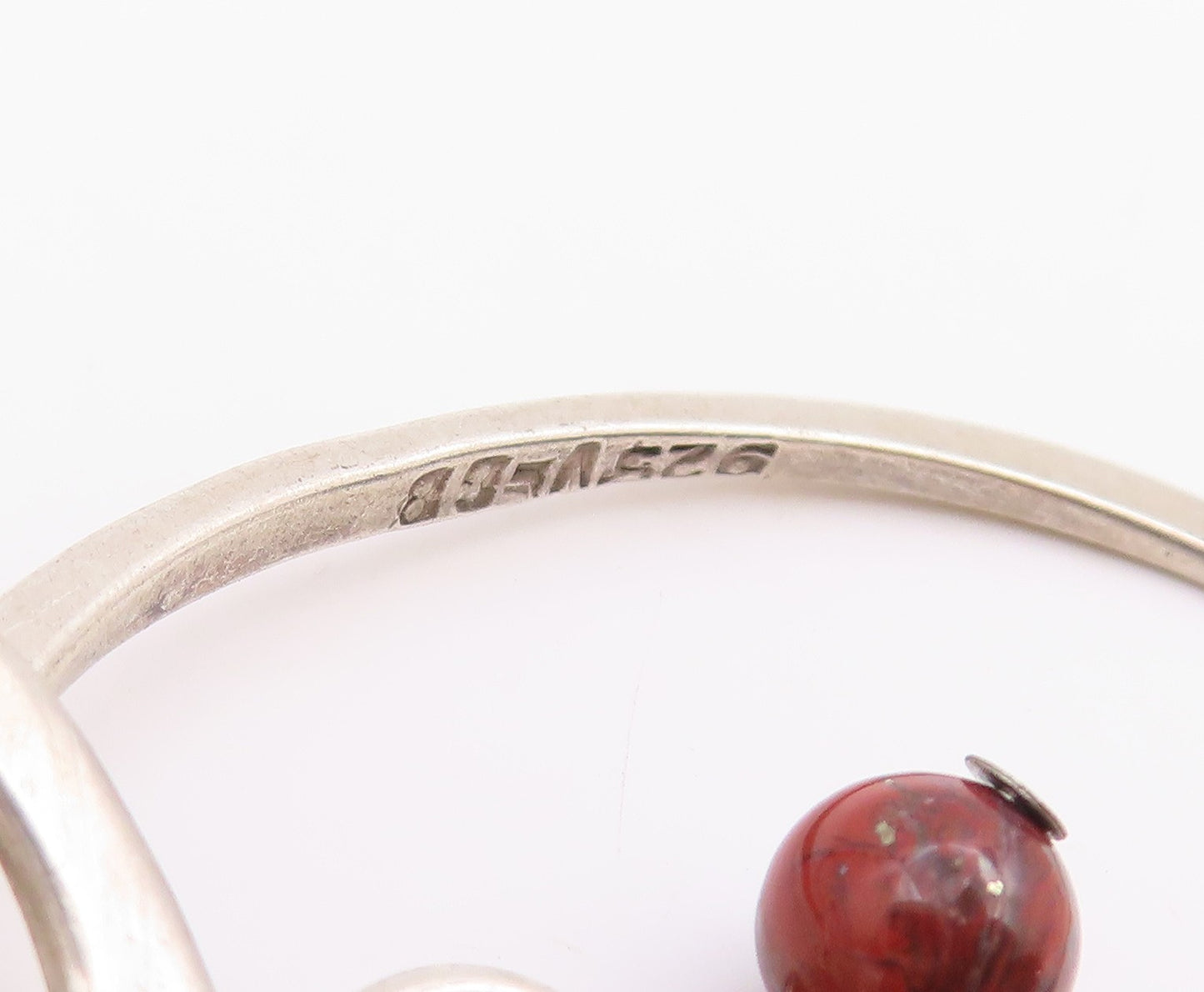 925 Sterling Silver Vintage Earrings Turquoise & Red Bead Abstract Hoop  EG13879
