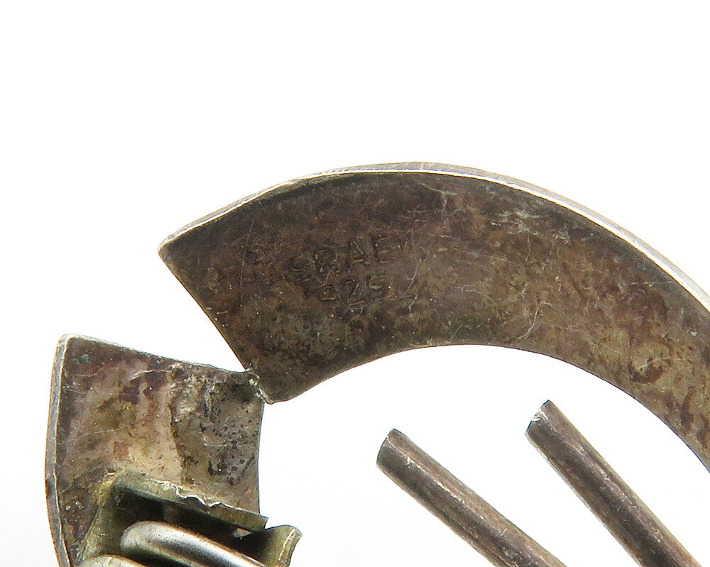 ISRAEL 925 Sterling Silver  Vintage Cabochon Eilat Stone Brooch Pin  BP5668