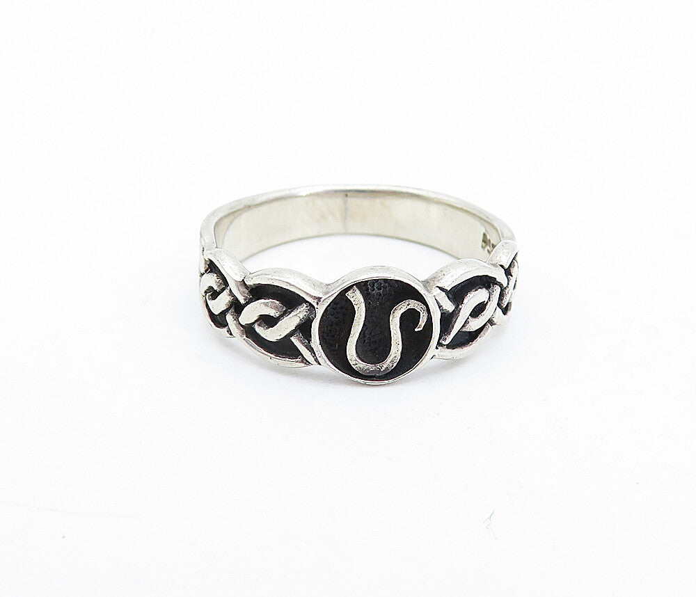 PETER STONE 925 Silver  Vintage Oxidized Celtic Knot Band Ring Sz 9  RG3895