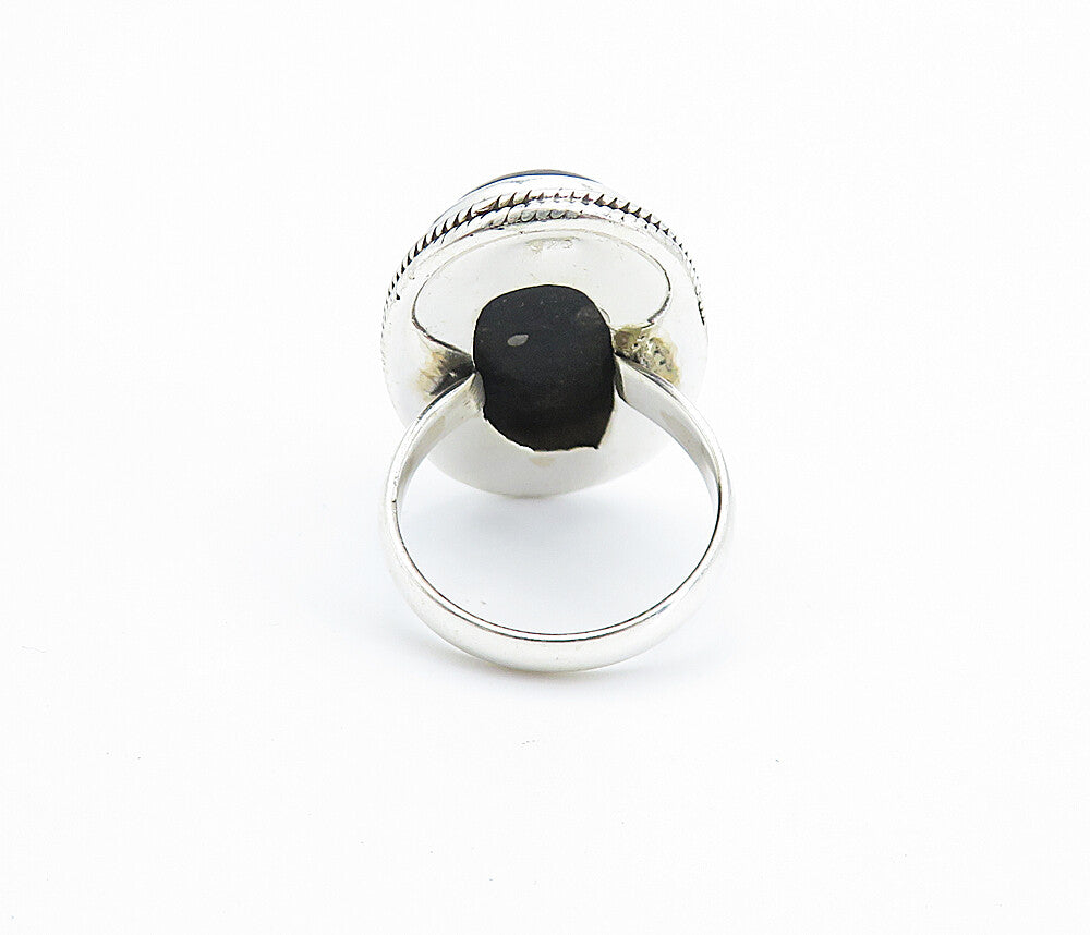 925 Sterling Silver  Cabochon Cut Jasper Shiny Oval Cocktail Ring Sz 6  RG7812