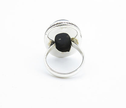 925 Sterling Silver  Cabochon Cut Jasper Shiny Oval Cocktail Ring Sz 6  RG7812