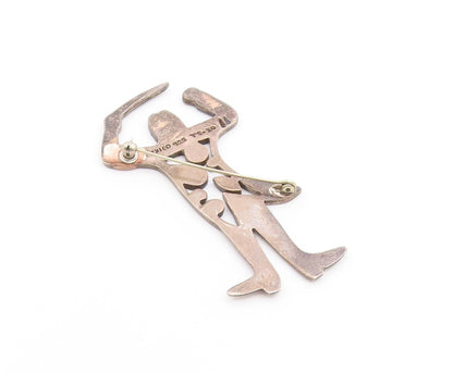MEXICO 925 Silver  Vintage Black Onyx Cut Out Tribal Man Brooch Pin  BP9531
