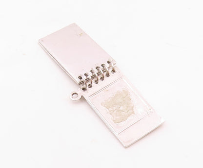 925 Sterling Silver  Vintage Etched Steno Pad Notebook Pendant (OPENS) PT20822