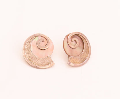 ZEALANDIA 925 Sterling Silver  Vintage Spiral Mother Of Pearl Earrings EG12478
