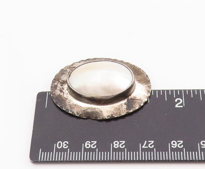 925 Sterling Silver Vintage Brooch NAKAI NAVAJO Oval Mother Of Pearl Pin BP11972