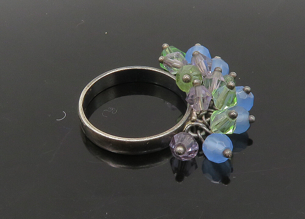 925 Sterling Silver  Vintage Beaded Cluster Dark Tone Band Ring Sz 6  RG22948
