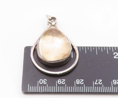 925 Sterling Silver  Vintage Cabochon Quartz Open Tear Drop Pendant PT15162