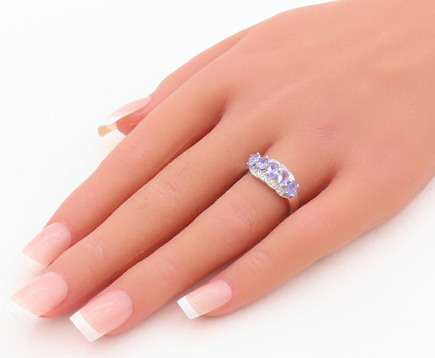 925 Sterling Silver Vintage Ring Designer Oval Cut Tanzanite & CZ  Sz 6  RG30432