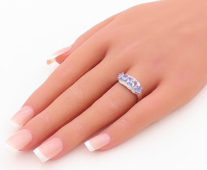 925 Sterling Silver Vintage Ring Designer Oval Cut Tanzanite & CZ  Sz 6  RG30432