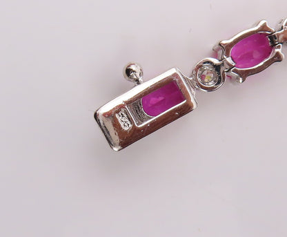 925 Sterling Silver Vintage Bracelet Minimalist Oval Pink White CZ Band  BT10867