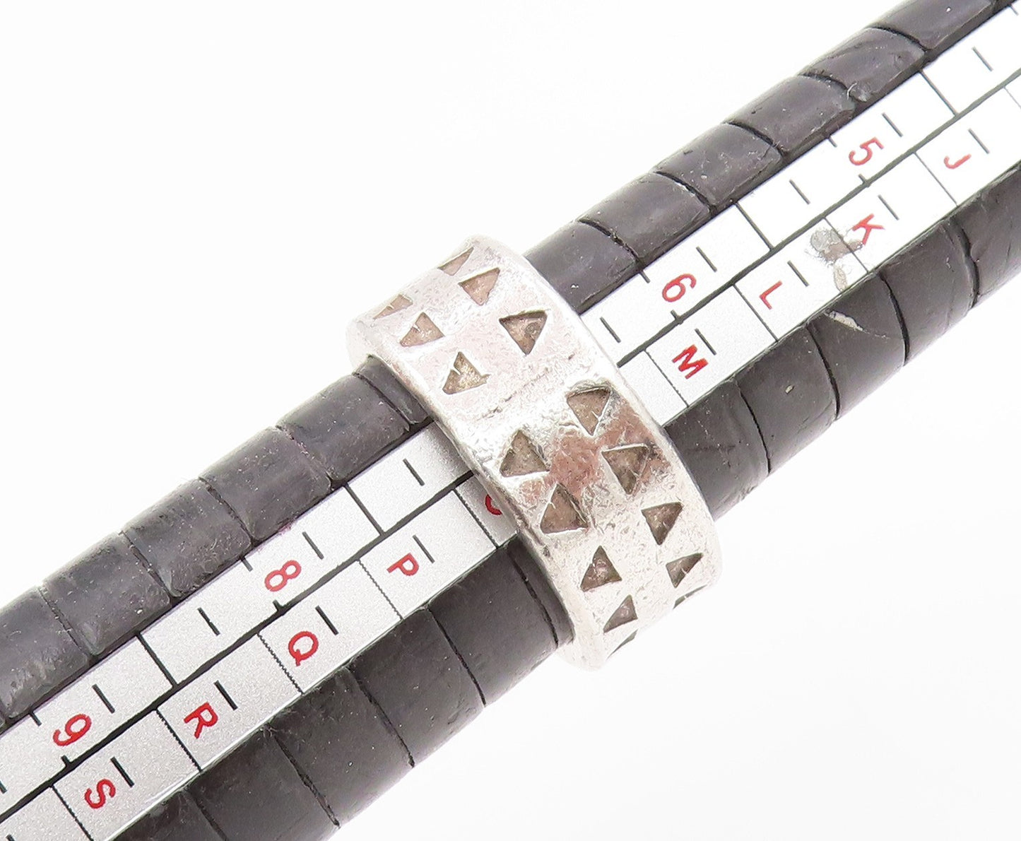 925 Sterling Silver Vintage Ring Etched Geometric Triangle Cutout  Sz 7  RG34153