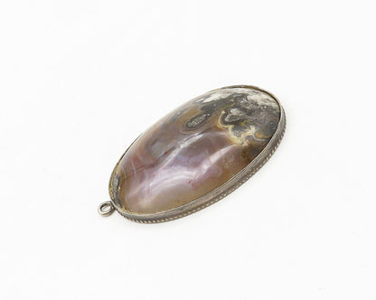 925 Sterling Silver  Vintage Cabochon Cut Agate Oval Drop Pendant  PT14161