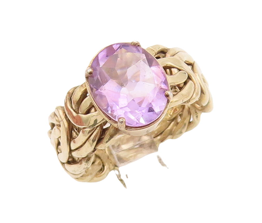 925 Sterling Silver Vintage Ring Gold Plated Oval Amethyst  Sz 7.5  RG28875