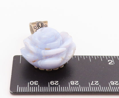 925 Sterling Silver Vintage Pendant CAROLYN POLLACK Gemstone Rose Carved PT24341