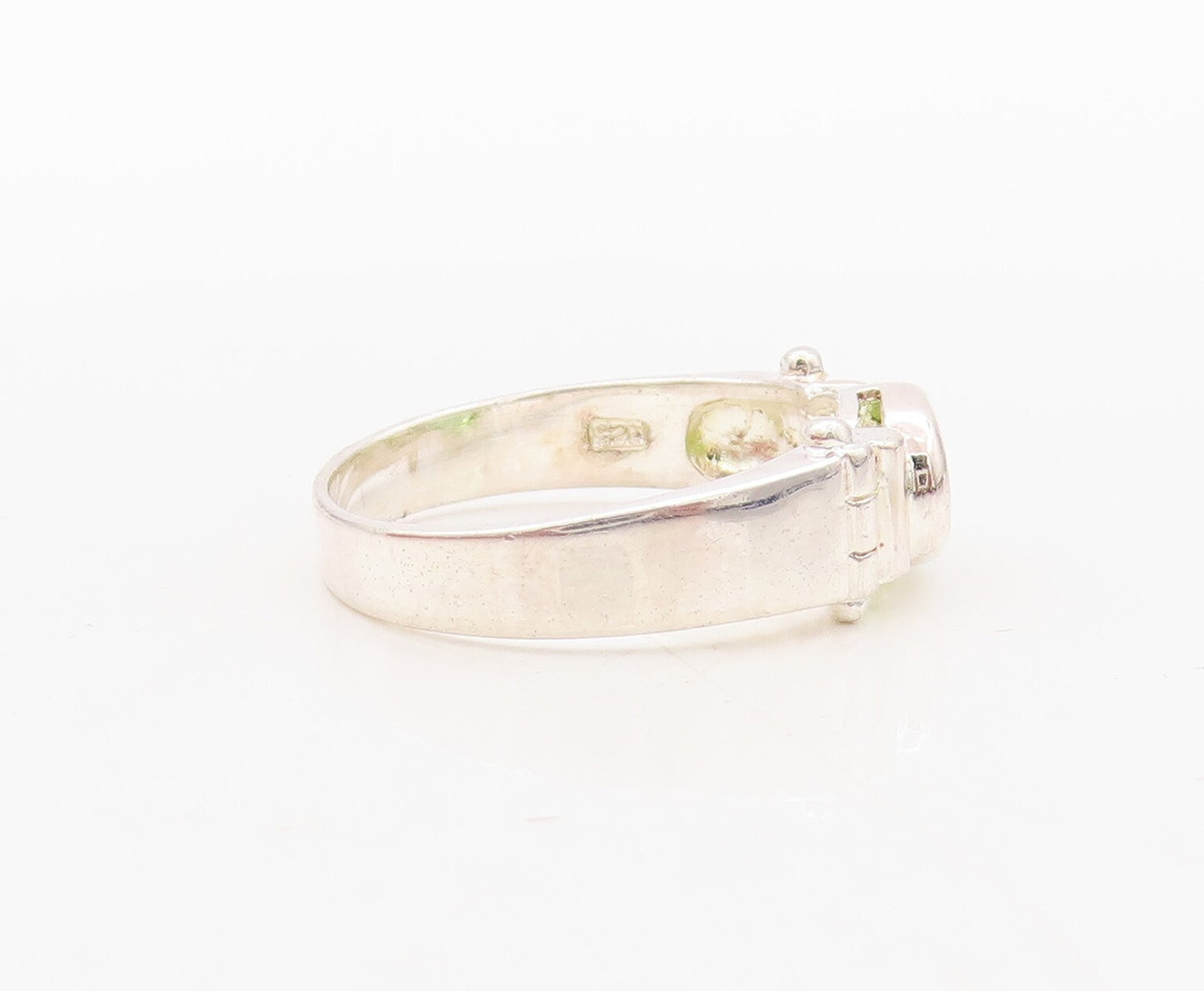 925 Sterling Silver Vintage Ring Hinged Oval Cut Peridot  Sz 7.5  RG31133