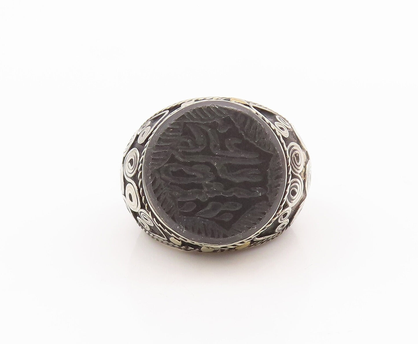 925 Sterling Silver Vintage Ring Antique Chunky Farsi Stone  Sz 9  RG28300