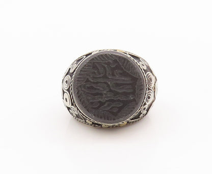 925 Sterling Silver Vintage Ring Antique Chunky Farsi Stone  Sz 9  RG28300